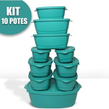 Imagem de Kit 10 Potes Plástico BPA Free com Tampa Conjunto - Casa Bella, Verde