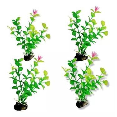 Imagem de Planta Artificial Ornamental Verde Flor Rosa Kit 4 Unid 10cm - SKRw