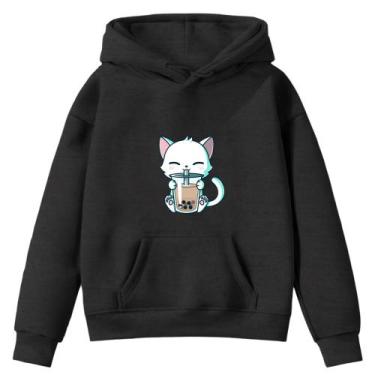 Imagem de Moletom Infantil Gatinho Milk Shake Desenho Infância Bolso Canguru com