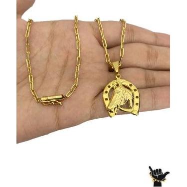 Imagem de Corrente Cadeado Along 3mm Pingente Ferradura Banhado a Ouro - ToJoia1