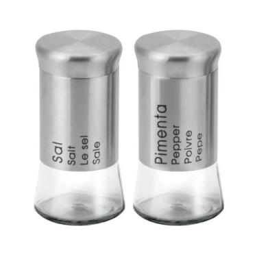 Imagem de Porta Tempero Saleiro E Pimenteiro Em Inox Vidro 2 Pcs - Kadê