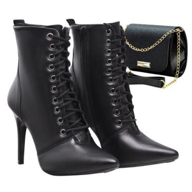 Imagem de Bota Feminina Coturno Frio Inverno Cano Curto Salto Fino Conforto Bols