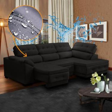 Imagem de Sofá Preto com Chaise Impermeável 5 Lugares Retrátil Reclinável 250 Cm