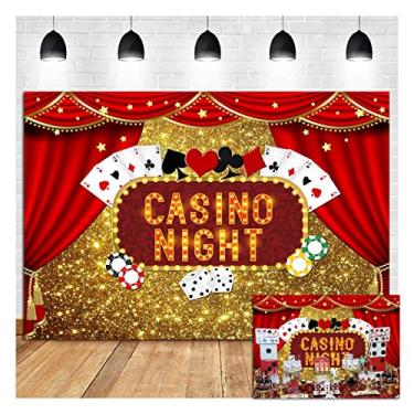 Imagem de Las Vegas Gold Glitter Bokeh Photography Backdrops 7x5ft Polyester Casino Night Poker Dice Red Curtains Photo Background Birthday Party Prom Banner Studio Shoot Booth Props Dessert Cake Table Decor