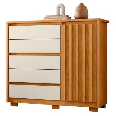 Imagem de Cômoda Sapateira Quarto Duetto 05 gavetas e 1 Porta Ripada