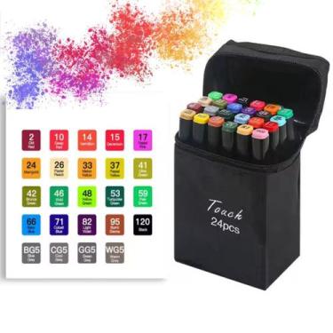 Imagem de Marcadores Canetinhas Coloridas Escolar Ponta Dupla com 24 Cores - Tou