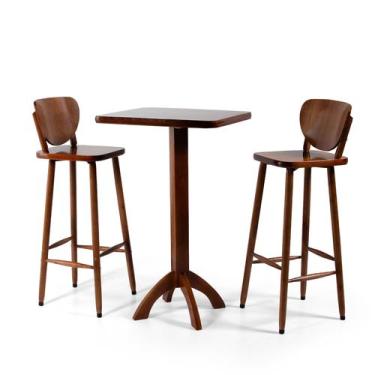 Imagem de Conjunto Bistrô Mesa Quadrada Alta com 2 Banquetas de Madeira Lisboa M