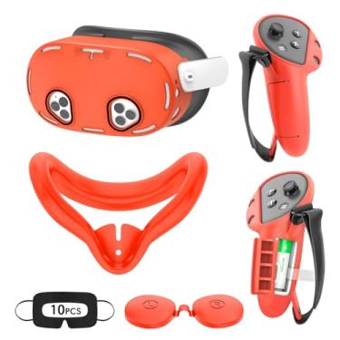 Imagem de Tyasoleil VR Silicone Case for Meta Quest 3S, Design Upgraded Accessories for Oculus Quest 3S/3S Xbox Edition, Face Cover, Controller Grips, Shell Cover, Lens Cover, Disposable Eye Cove (Orange)