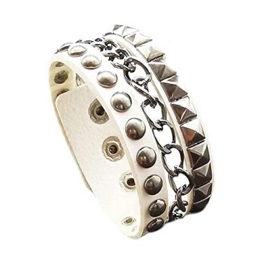 Imagem de TURTLEDOVE Pulseira de couro punk - Pulseira de couro gótico rock com corrente para festa, 8.3 inches, Couro, Sem Pedra Preciosa