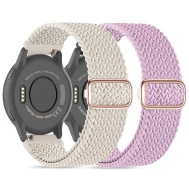 Imagem de Folavii Pulseiras de relógio de nylon trançado de 18 mm compatíveis com Garmin Venu 2S/Venu 3S/Vivoactive 4S/Vivomove 3S/Forerunner 255S, pulseira de tecido elástico macio de liberação rápida Solo Loop para mulheres e homens (pacote com 2)