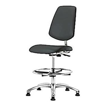 Imagem de Thomas 1163T90 Cadeira básica de vinil de altura média para sala limpa com encosto médio, base cromada, sem anel de pé, rodízios cromados, carvão