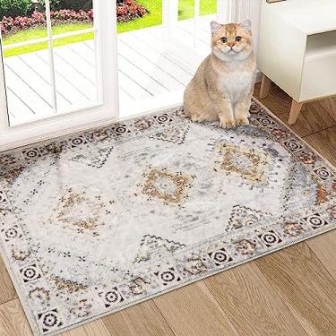 Imagem de COMSLE Tapete de área 2x3 de lã sintética para entrada, tapetes pequenos laváveis persas antiderrapante tapete envelhecido tapete macio para entrada interna, quarto, sala de estar, cozinha (cáqui)