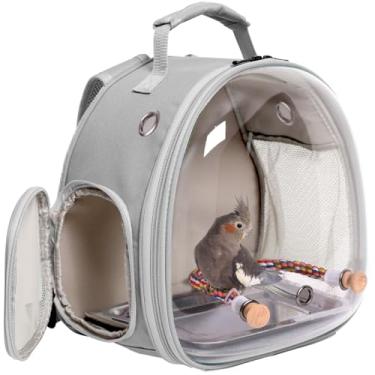 Imagem de halinfer Mochila de Viagem para Pássaros Pequenos, Gaiola de Transporte, Mochila para Transporte, Mochila de Transporte com Suporte de Bandeja de Metal, Poleiro para Periquitos, Calopsitas, Periquitos