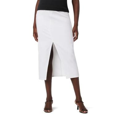 Imagem de HUDSON Saia jeans midi com faixa de barriga para gestantes com fenda frontal, Branco, 26