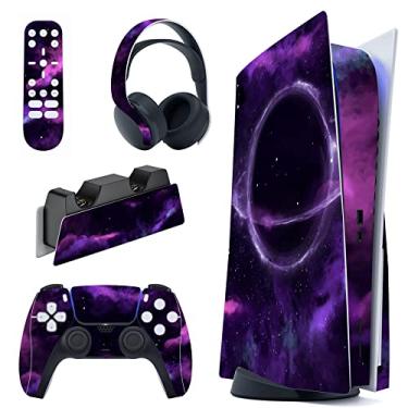 Imagem de PlayVital Decalque de película roxo para console ps5 edição de disco de console ps5, capa de decalque de vinil adesivo para controle ps5, estação de carregamento e fone de ouvido e controle remoto de mídia