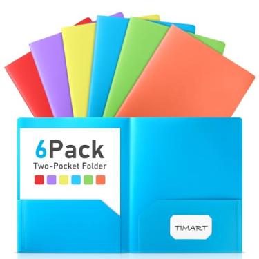 Imagem de Timart Pastas com 2 Bolsos - Pacote com 6, Multicoloridas, para Papel Tamanho Carta, Organização de Documentos, Escolar, Escritório, Casa, Negócios