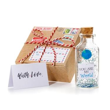 Imagem de Presente de aniversário para ela e ele, presente romântico de dia dos namorados para namorado namorada, mensagem eu te amo presentes esposa marido (mundo em garrafa grande - You Are My World, em caixa