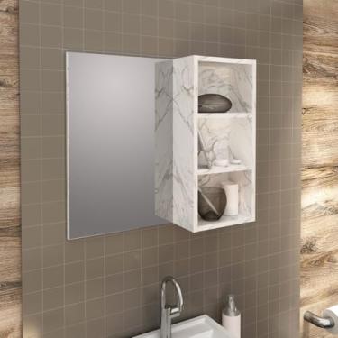 Imagem de Espelho para Banheiro com 3 Nichos 60x54cm Mármore Branco Tecnomobili