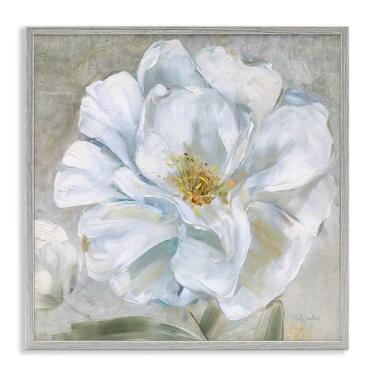 Imagem de Stupell Industries Close Up White Bloom Framed Giclee Wall Art Design por Sally Swatland, moldura cinza, 43 x 43 cm