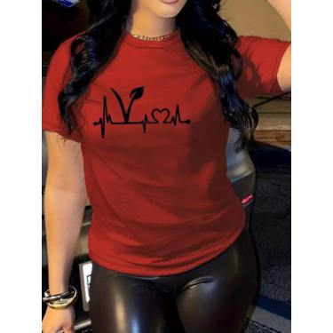 Imagem de Camiseta Feminina Moda Estampada Plantas Batimento Coração - Use Argum
