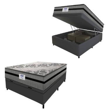 Imagem de Cama Box Baú Casal Colchão Gazin Com Molas Ensacadas Rubi 138x188x73cm Suede Cinza/Preto