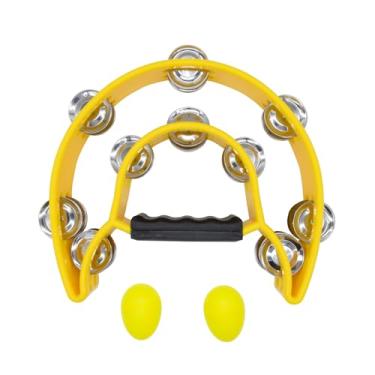 Imagem de Tutuxio Pandeiro de fileira dupla e agitadores de ovos, jingles de metal, percussão manual, pandeiros de meia lua com alça para presente de instrumento musical para adultos, festa KTV