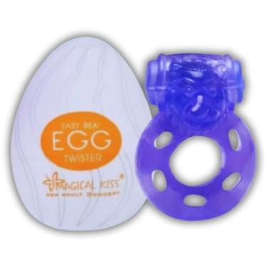 Imagem de Kit Tesão Masculino Egg Ovo Masturbador + Anel Peniano Vibrador com Bateria - Sex Shop (Laranja)