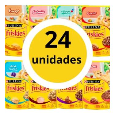 Imagem de Combo 24 Sachês 85g Ração Para Gatos Friskies 8 Sabores
