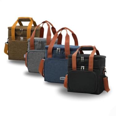 Imagem de Bolsa Térmica Grande Lancheira Marmita Com Alça Para Trabalho Academia Praia Fitness Dois Andares Compartimentos Espaçosa (Preto)