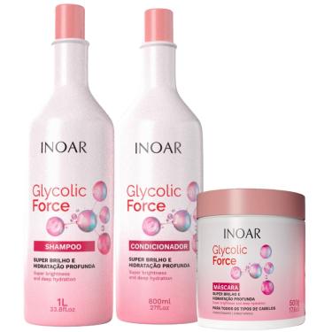 Imagem de Kit Inoar Glycolic Force Shampoo 1L + Condicionador 800ml + Máscara 500g