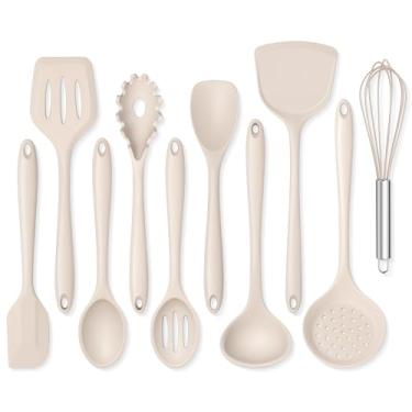 Imagem de Conjunto de 10 utensílios de cozinha de silicone, utensílios de cozinha Onader para panelas antiaderentes, resistente ao calor e conjunto de espátulas não tóxicas - cáqui