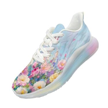 Imagem de GOSTONG Tênis de corrida feminino com almofada de ar, leve, antiderrapante, para academia, jogging e atividades ao ar livre, respirável, confortável, tamanho 36-42, Flores de pintura a óleo, 40