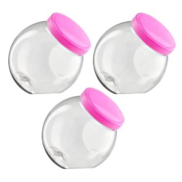 Imagem de Kit 3 Pote Baleiro Plástico 1,2l Tampa Metalizada Cristal (Rosa)