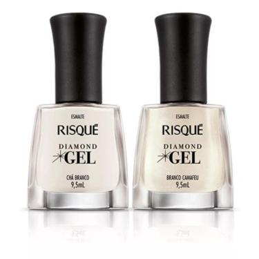 Imagem de Kit Esmalte Gel Risque Chá Branco + Branco Camafeu+ Top Coat