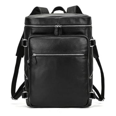 Imagem de Mochila masculina de couro genuíno, mochila macia de couro de vaca para laptop, mochila de viagem para homens, bolsa de couro preta(Black)