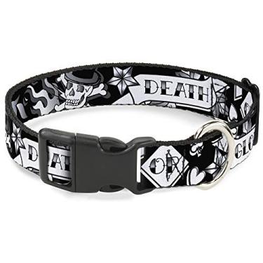 Imagem de Buckle-Down Coleira com clipe de plástico - Death or Glory preto/branco - 3,8 cm de largura - serve para pescoço de 40,6 a 58,4 cm - Médio