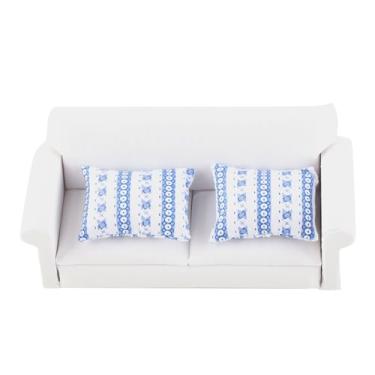 Imagem de Mini sofá para casa de bonecas, sofá em miniatura de madeira, móveis para casa de bonecas com almofada para acessórios de móveis para sala de estar