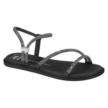 Imagem de Sandália Moleca Rasteira Casual Tiras Brilhante Feminina Preta, Black 