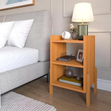Imagem de Mesa Lateral Apoio Quarto Sofia Com Prateleiras Moderna Pé Em Madeira 