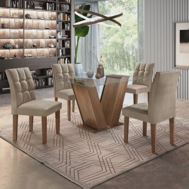 Imagem de Conjunto Sala de Jantar Mesa Classic Tampo de Vidro 4 Cadeiras Vitória Cel Móveis Chocolate/Pena