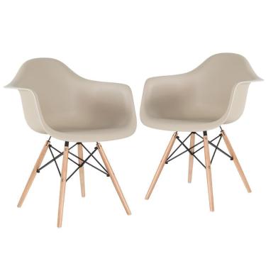 Imagem de Kit 2 Cadeiras Charles Eames Eiffel Daw Com Braços E Pés De Madeira Clara Nude