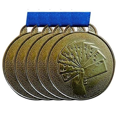 Imagem de Kit 5 Medalha Baralho Premiação Torneio Cartas Poker 3,5cm bronze