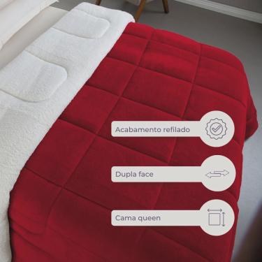 Imagem de Coberdrom Edredom Queen Size Dupla Face Sherpa Pele de Carneiro c/ Manta Microfibra Macio - 1 Peça