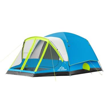 Imagem de JELUCAMP Tendas familiares grandes à prova d'água para 6/8 pessoas para acampamento, barraca de acampamento com tela de varanda, relaxamento sem insetos e fácil configuração, inclui bolsa de