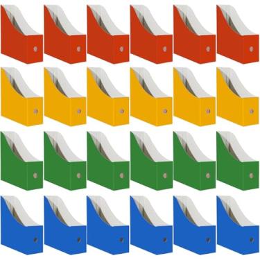 Imagem de Limitliho Pacote com 24 porta-revistas de papelão para prateleiras, caixas multicoloridas para biblioteca de sala de aula, organizador de caixa de arquivo resistente com etiqueta (27 cm A x 26 cm C x