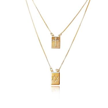 Imagem de Colar Escapulário com Estrela de Davi e Cruz Folheado em Ouro 18K Softjoias