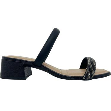 Imagem de Tamanco Feminino Casual Social Dia a Dia com Strass Bico Quadrado Salto Baixo Conforto Dakota Y7142