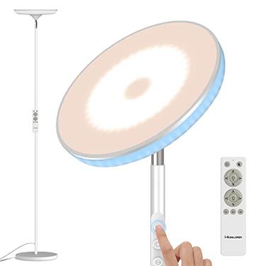 Imagem de Luminária de chão, 42W 3000LM lâmpadas LED modernas Torchiere céu, luz de poste alto super brilhante com controle remoto, 4 temperaturas de cor, função de memória e controle de toque para sala de estar, quarto, escritório (branco)