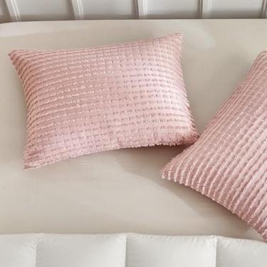 Imagem de WARMDERN Capas de almofada rosa queen padrão fronhas de microfibra macia conjunto de 2 fronhas texturizadas boho com fecho de envelope (rosa, Queen/padrão 20x26 polegadas)