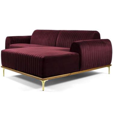Imagem de Sofá Molino 3 Lugares 230cm Chaise Esquerdo Pés Gold Veludo Marsala - 